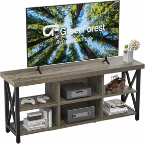 GreenForest TV Stand for TV up to 65 inches, Entertainment Center with 6 Storage Cabinet for Living Room, 55 inch Farmhouse Television Stands Console Table, Industrial TV Stands for Living Room, Gray