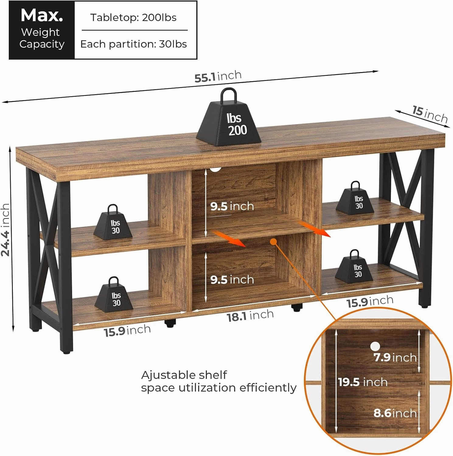 GreenForest TV Stand for TV up to 65 inches, Entertainment Center with 6 Storage Cabinet for Living Room, 55 inch Farmhouse Television Stands Console Table, TV Stands for Living Room, Walnut