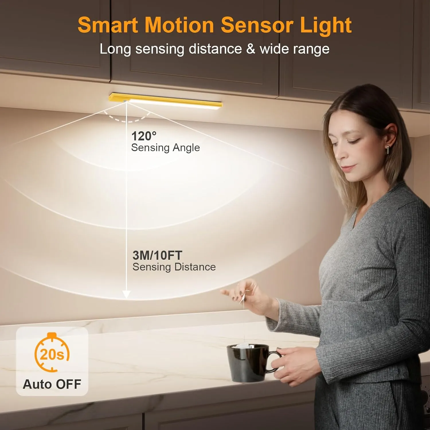 Gritin Under Cabinet Lighting- 84 LED Super Bright,3-Color & 5-Brightness,4 Modes,Motion Sensor, Rechargeable 1800mAh Long Lasting-Easy Installation Magnetic Under Cabinet Closet Lights -2 Pack-Yellow