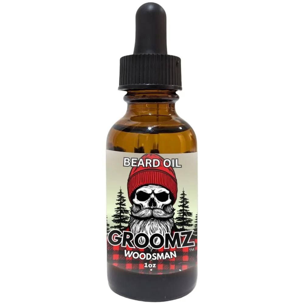 GROOMZ Beard Grooming Kit signature Oil and Balm, Comb, Brush, Scissors (Woodsman)