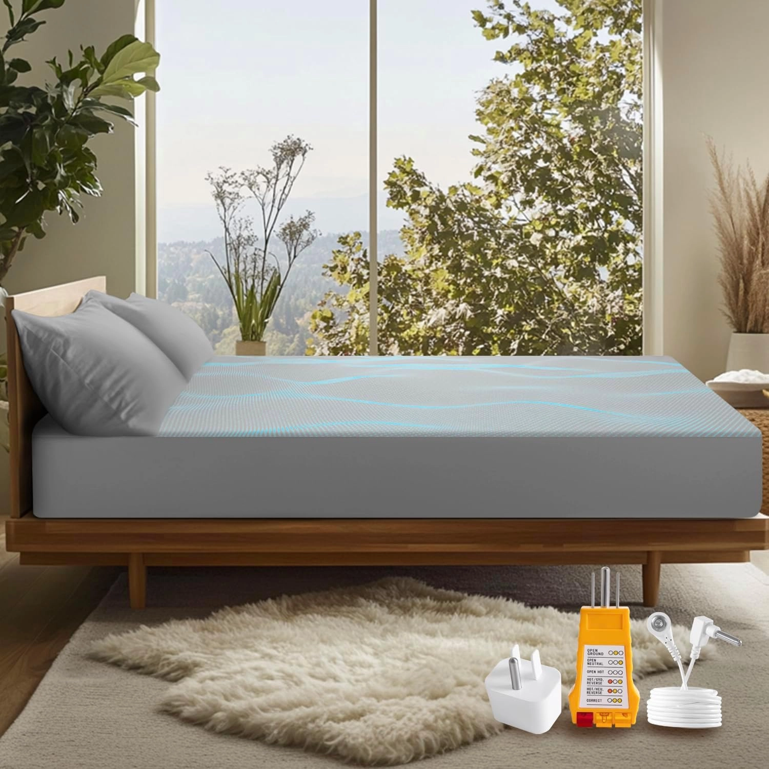 Grounding Fitted Sheets,10% Pure Silver Fiber and 90% Ultra Soft Cotton, Fits Deep Mattress Grounding Mat for Bed, Grounding Sheet Earth Connected Bedding(Gray,King)