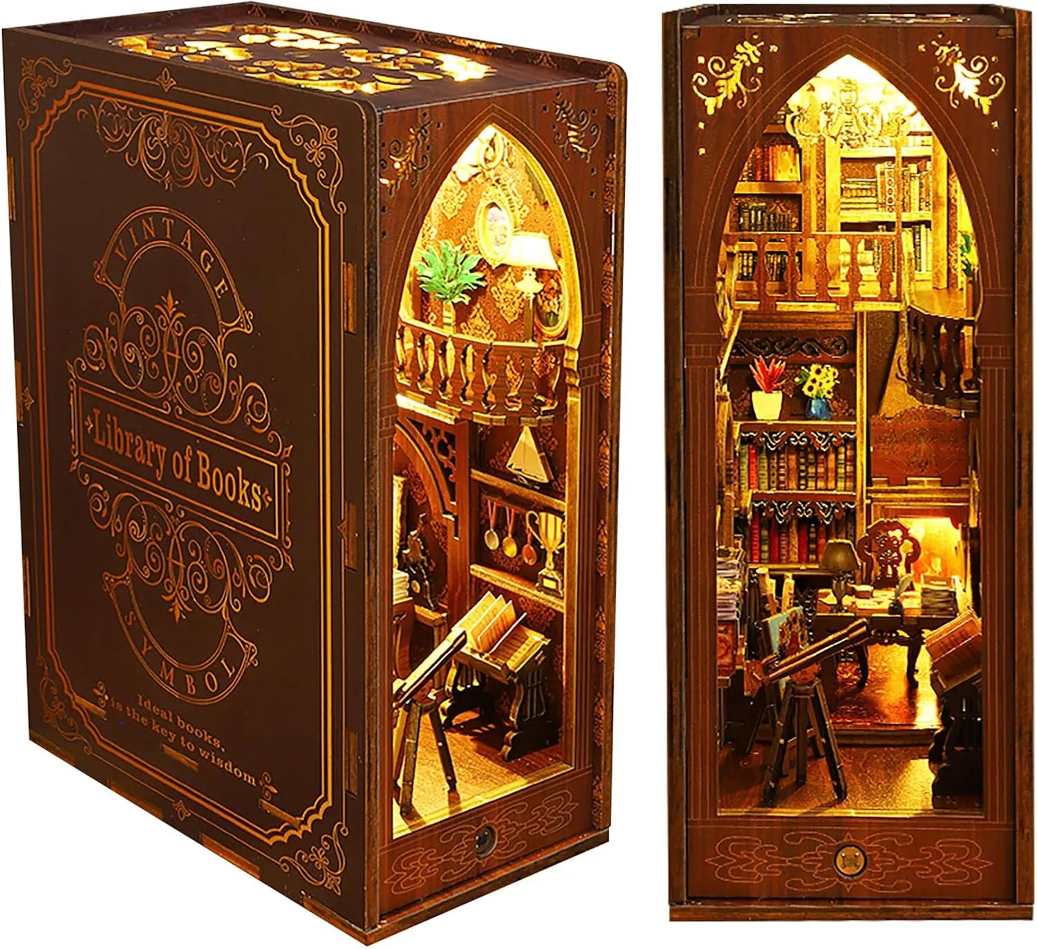 GuDoQi DIY Book Nook Kit, Dollhouse Wood Bookend, Booknook Bookshelf Insert, Miniature Dollhouse Kit, Bookends Model Build for Adult, Gift for Birthday Halloween, Library of Books