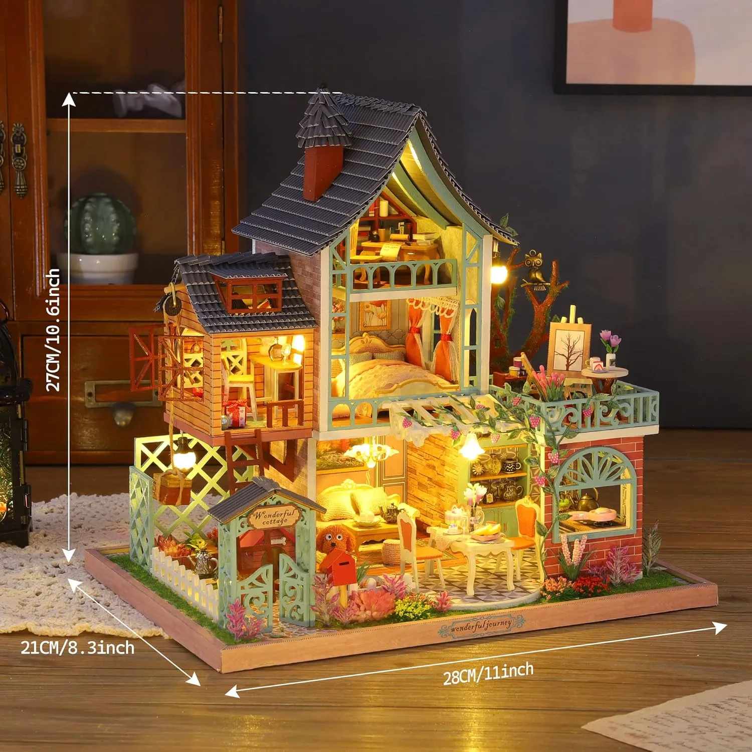 GuDoQi DIY Miniature Dollhouse Kit, Tiny House kit with Music, Miniature House Kit 1:24 Scale, Great Handmade Crafts Gift for Birthday Father's Day, Jungle Resort