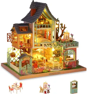 GuDoQi DIY Miniature Dollhouse Kit, Tiny House kit with Music, Miniature House Kit 1:24 Scale, Great Handmade Crafts Gift for Birthday Father's Day, Jungle Resort