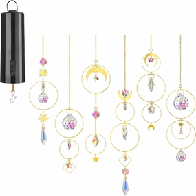 H&D HYALINE & DORA Hanging Black Rotating Motor and Set of 6 Colorful Crystals Suncatcher