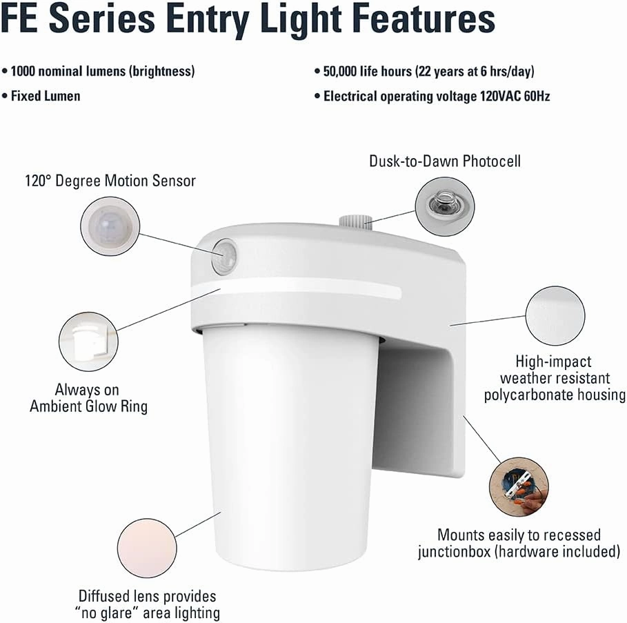 HALO FE 60-Watt Equivalent Integrated LED White Motion Sensing Dusk to Dawn Area Light, 3500K