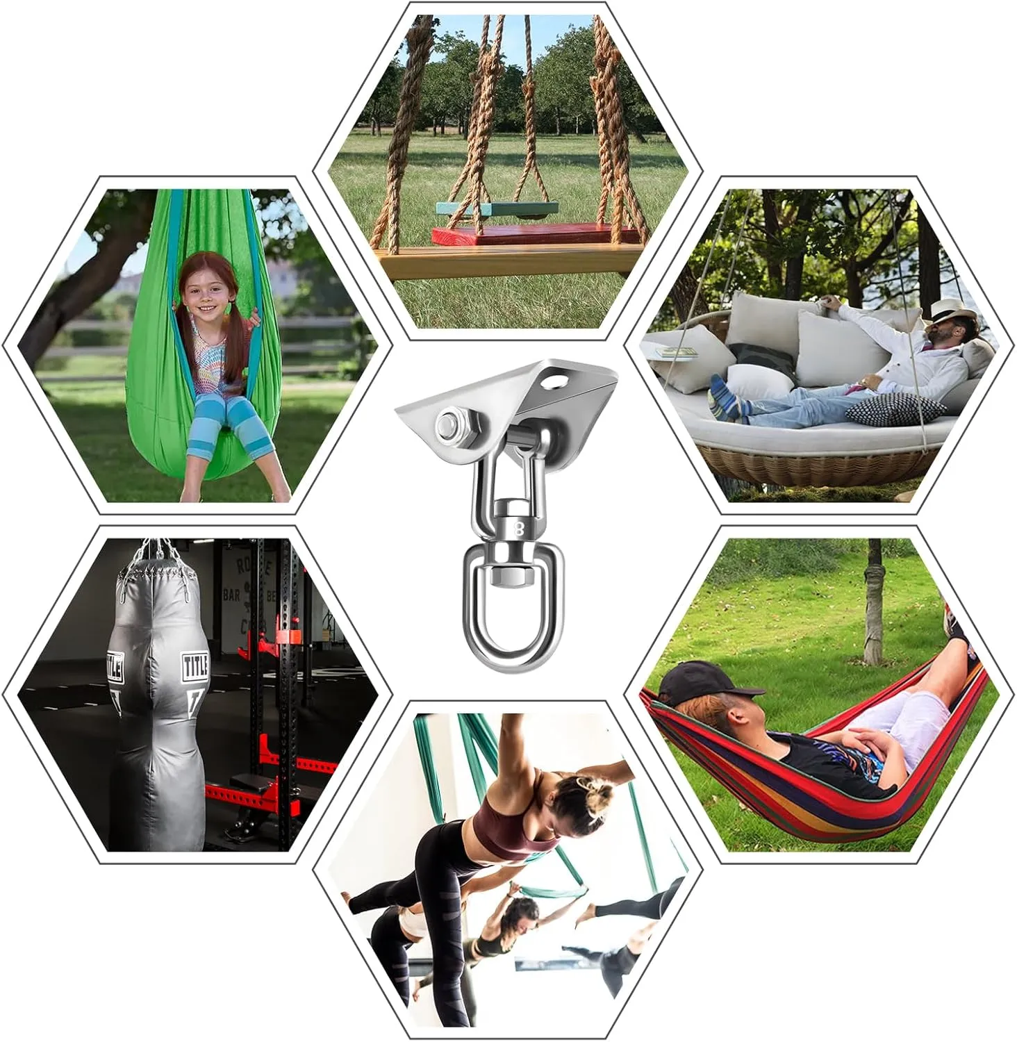 Hammock Hanging kit,360°Rotating 1200 lb Capacity Heavy Duty,Hanger & Swing Hook Snap for Concrete Wood,Hammock,Veranda Seat,Chair,Swing Sets,Yoga and Gym（Without Chain ）