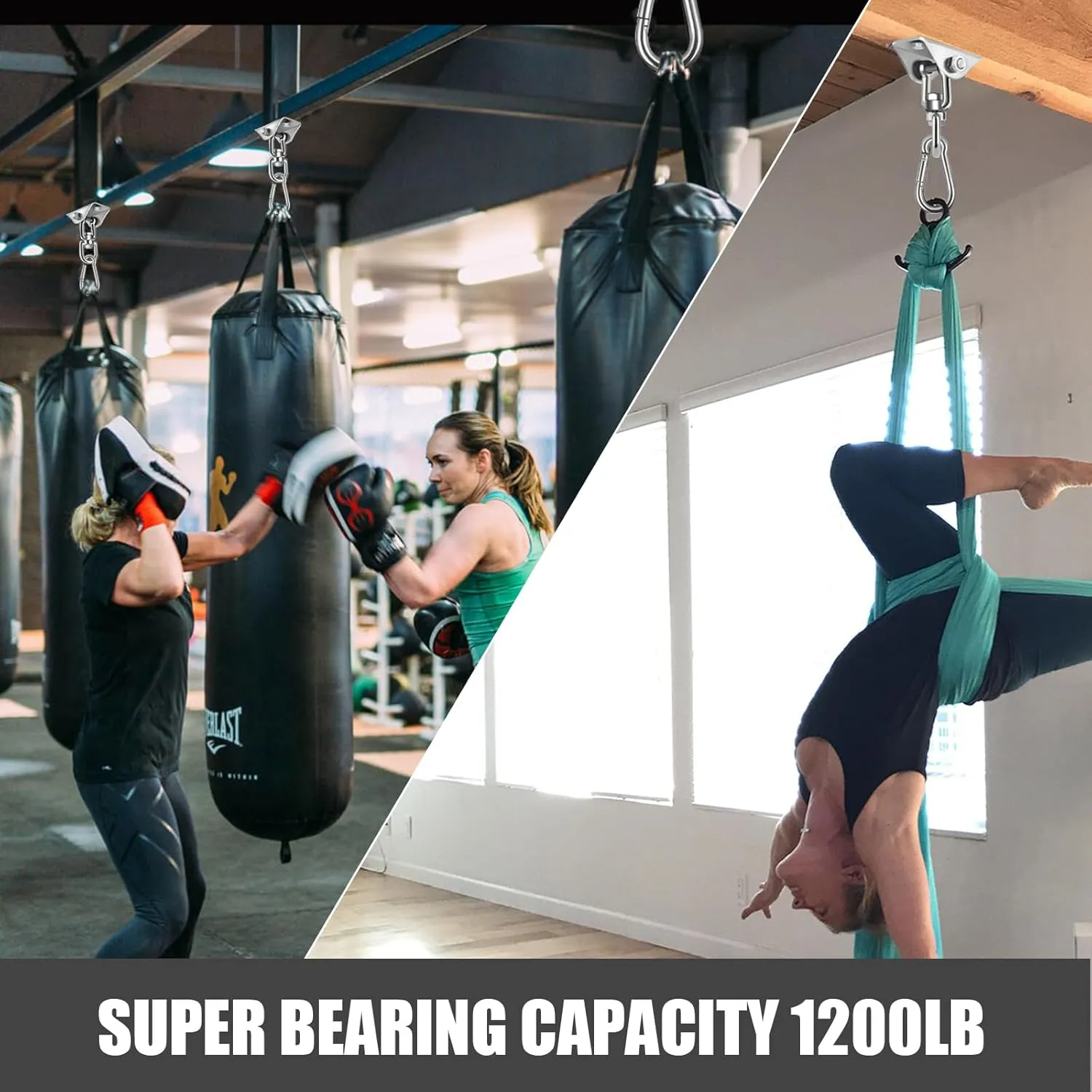 Hammock Hanging kit,360°Rotating 1200 lb Capacity Heavy Duty,Hanger & Swing Hook Snap for Concrete Wood,Hammock,Veranda Seat,Chair,Swing Sets,Yoga and Gym（Without Chain ）