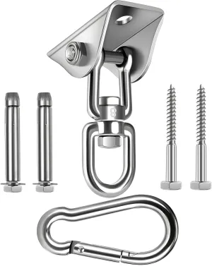 Hammock Hanging kit,360°Rotating 1200 lb Capacity Heavy Duty,Hanger & Swing Hook Snap for Concrete Wood,Hammock,Veranda Seat,Chair,Swing Sets,Yoga and Gym（Without Chain ）