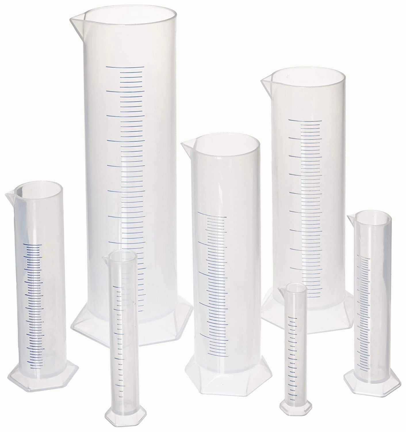 hand2mind Graduated Cylinder Set, Polypropylene Measuring Cylinder, Plastic Graduated Cylinder Container, Lab Equipment, Lab Tubes, Chemistry Science Supplies, School Lab Supplies (Set of 7)