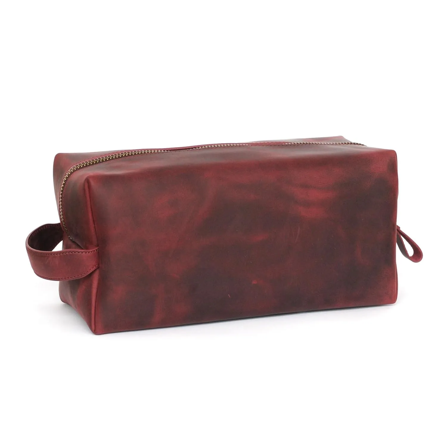 Handcrafted Leather Toiletry Bag for Cosmetics, Handmade Leather Dopp Kit to Keep Toiletries for Travels, Purple, Large