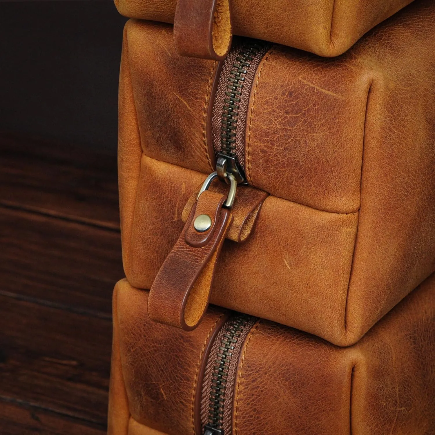 Handcrafted Leather Toiletry Bag for Cosmetics, Handmade Leather Dopp Kit to Keep Toiletries for Travels, Purple, Large