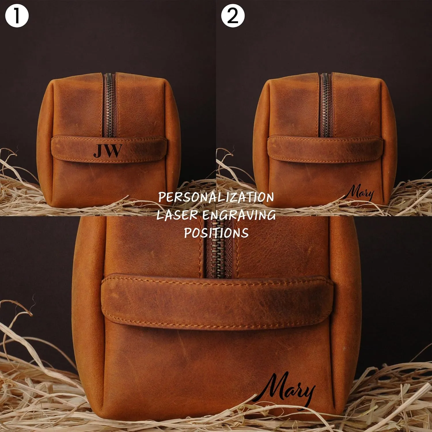 Handcrafted Leather Toiletry Bag for Cosmetics, Handmade Leather Dopp Kit to Keep Toiletries for Travels, Purple, Large