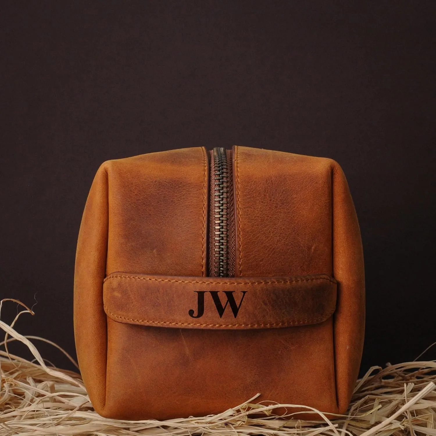 Handcrafted Leather Toiletry Bag for Cosmetics, Handmade Leather Dopp Kit to Keep Toiletries for Travels, Purple, Large