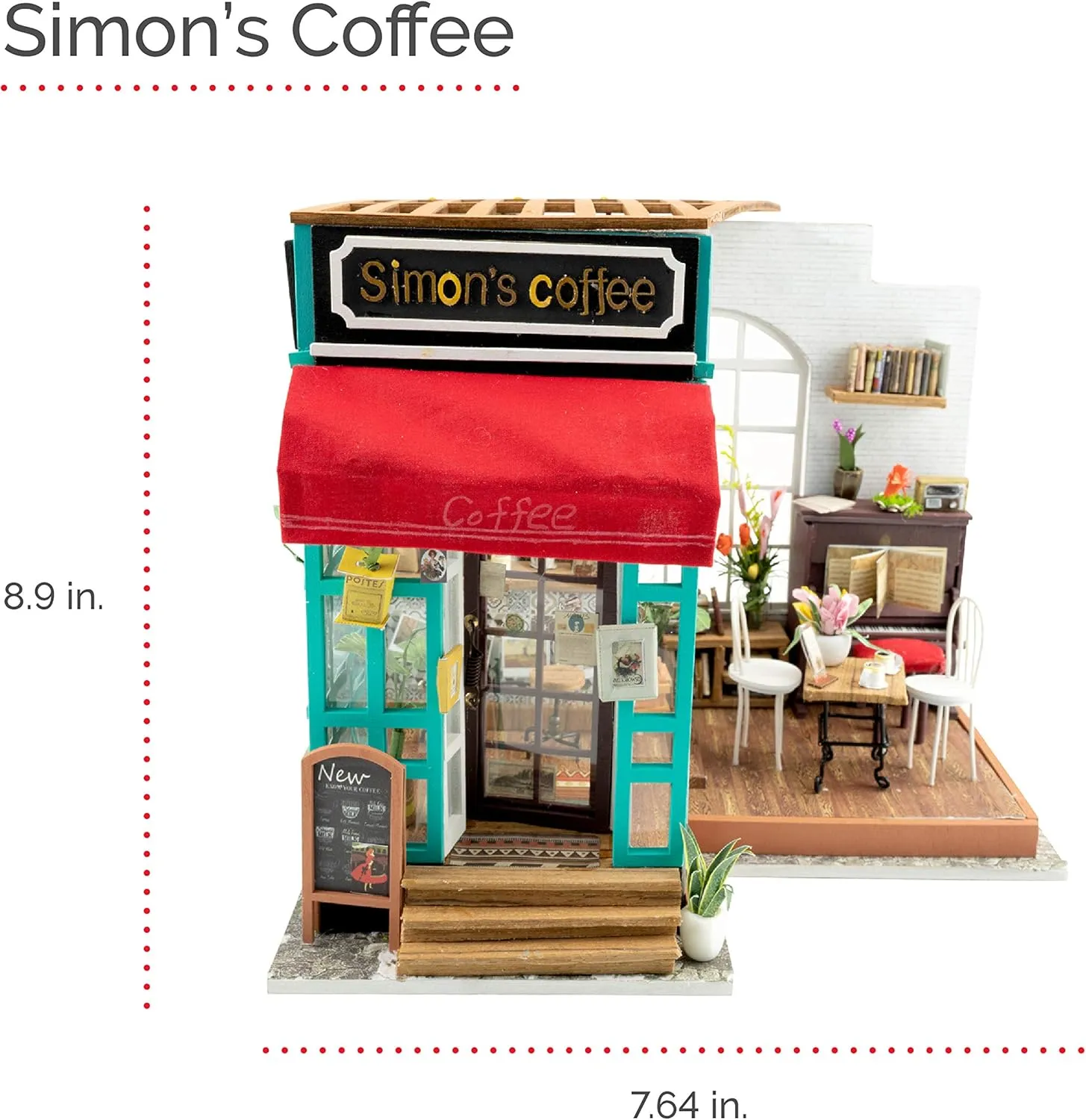 Hands Craft DIY Miniature Dollhouse Kit - Simon's Coffee 3D Model Tiny House Building with LED Lights Wood Prefabricated Pieces Puzzle 1:24 Scale Crafts for Adults and Teens DG109