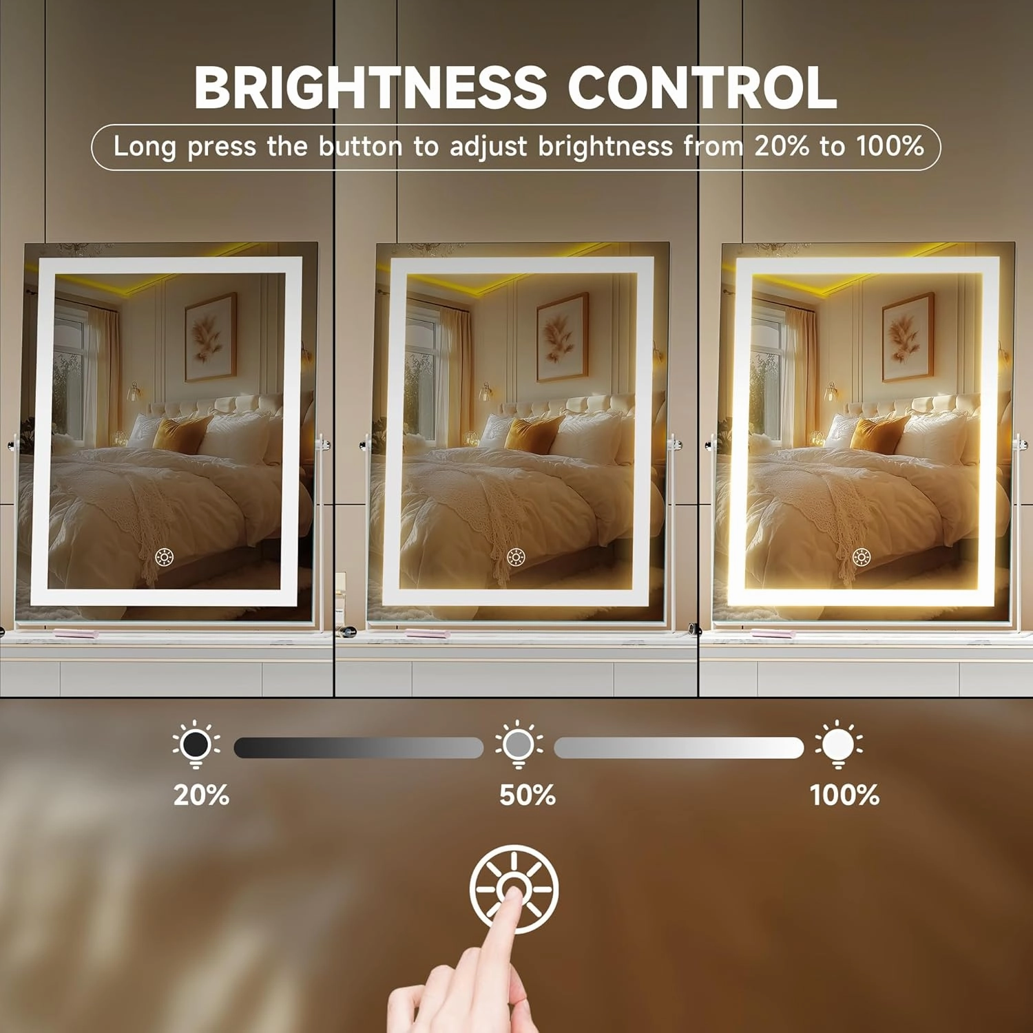 Hasipu Vanity Mirror with Lights, 10.6" x 13.8" LED Makeup Mirror, 3 Color Modes Touch Control and Brightness Adjustment Lighting Mirror, 10X Magnifying Glass, 360° Rotation