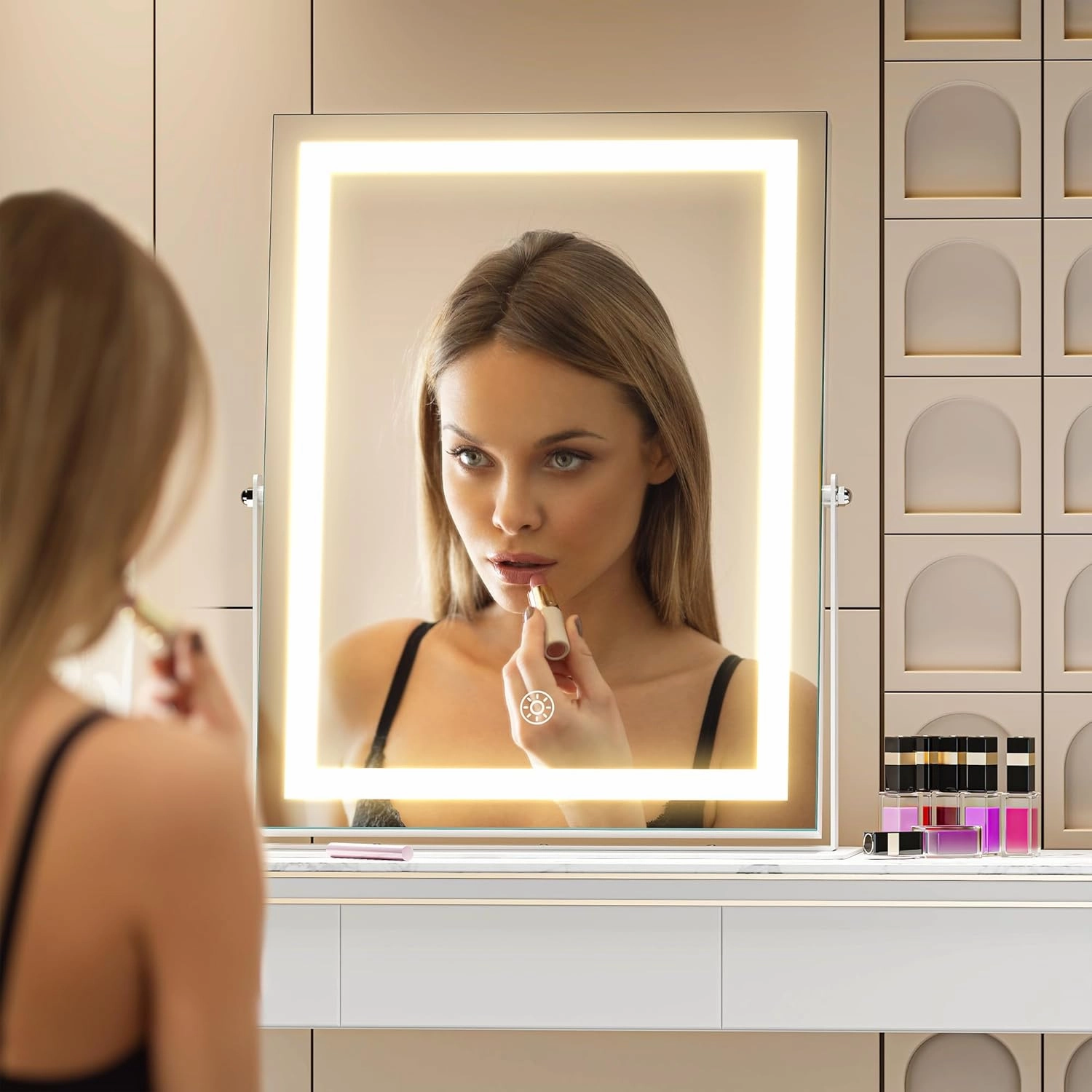 Hasipu Vanity Mirror with Lights, 10.6" x 13.8" LED Makeup Mirror, 3 Color Modes Touch Control and Brightness Adjustment Lighting Mirror, 10X Magnifying Glass, 360° Rotation
