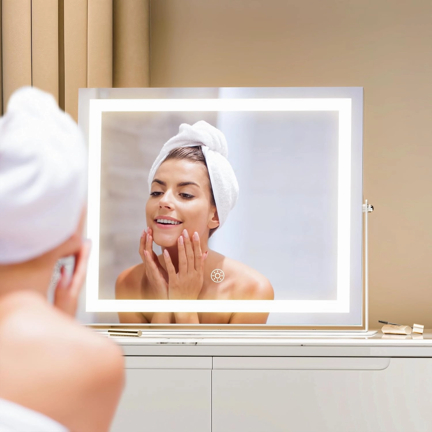 Hasipu Vanity Mirror with Lights, 17.7" x 13.8" LED Makeup Mirror, 3 Color Modes Touch Control and Brightness Adjustment Lighting Mirror, 10X Magnifying Glass, 360° Rotation