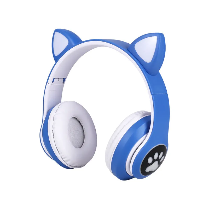 Head-mounted Bluetooth Headset Cat Ear Subwoofer Flashing Light Wireless Sports Card Headset (UAE Only)