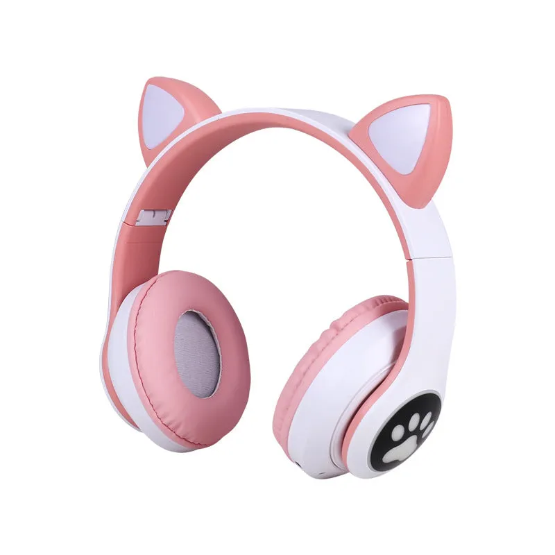 Head-mounted Bluetooth Headset Cat Ear Subwoofer Flashing Light Wireless Sports Card Headset (UAE Only)