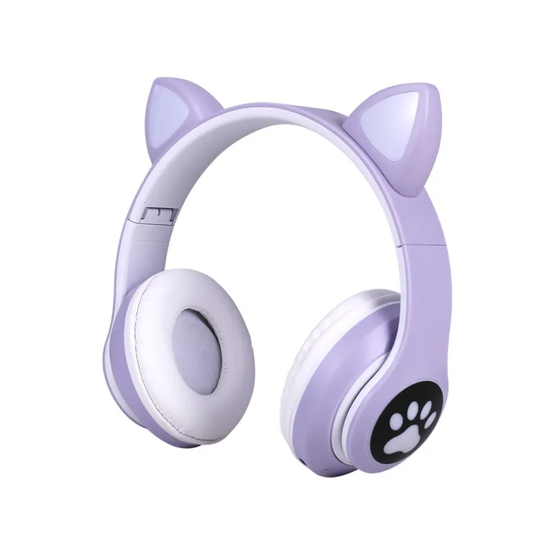 Head-mounted Bluetooth Headset Cat Ear Subwoofer Flashing Light Wireless Sports Card Headset (UAE Only)