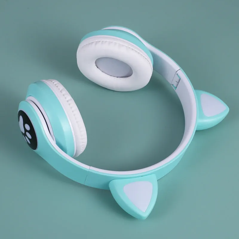 Head-mounted Bluetooth Headset Cat Ear Subwoofer Flashing Light Wireless Sports Card Headset (UAE Only)
