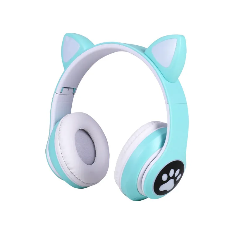 Head-mounted Bluetooth Headset Cat Ear Subwoofer Flashing Light Wireless Sports Card Headset (UAE Only)