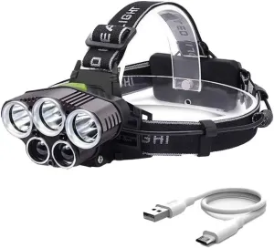 Headlamp Rechargeable,2025 New Upgrade 6 Mode 25000 High Lumen Bright 5 LED Head Lamp with Red White Light,IPX5 Waterproof Headlights,Headlamps for Running Hunting Fishing Hiking Camping