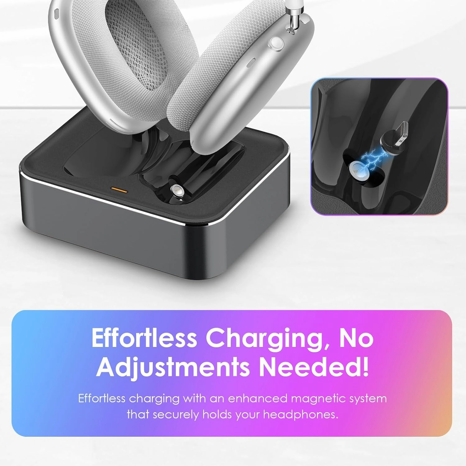 Headphone Charging Station for AirPods Max 2024 & 2020 - Magnetic Headset Charger Dock with Dual Lightning & Type-C Connectors (Space Gray)
