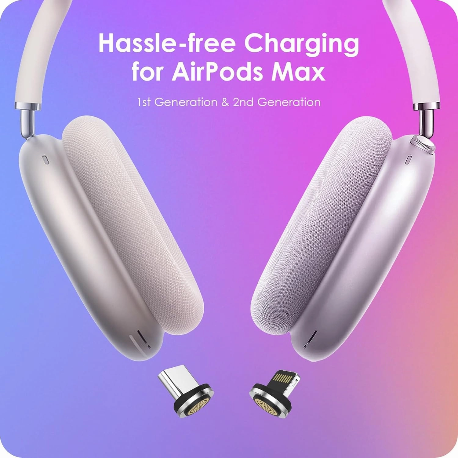 Headphone Charging Station for AirPods Max 2024 & 2020 - Magnetic Headset Charger Dock with Dual Lightning & Type-C Connectors (Space Gray)