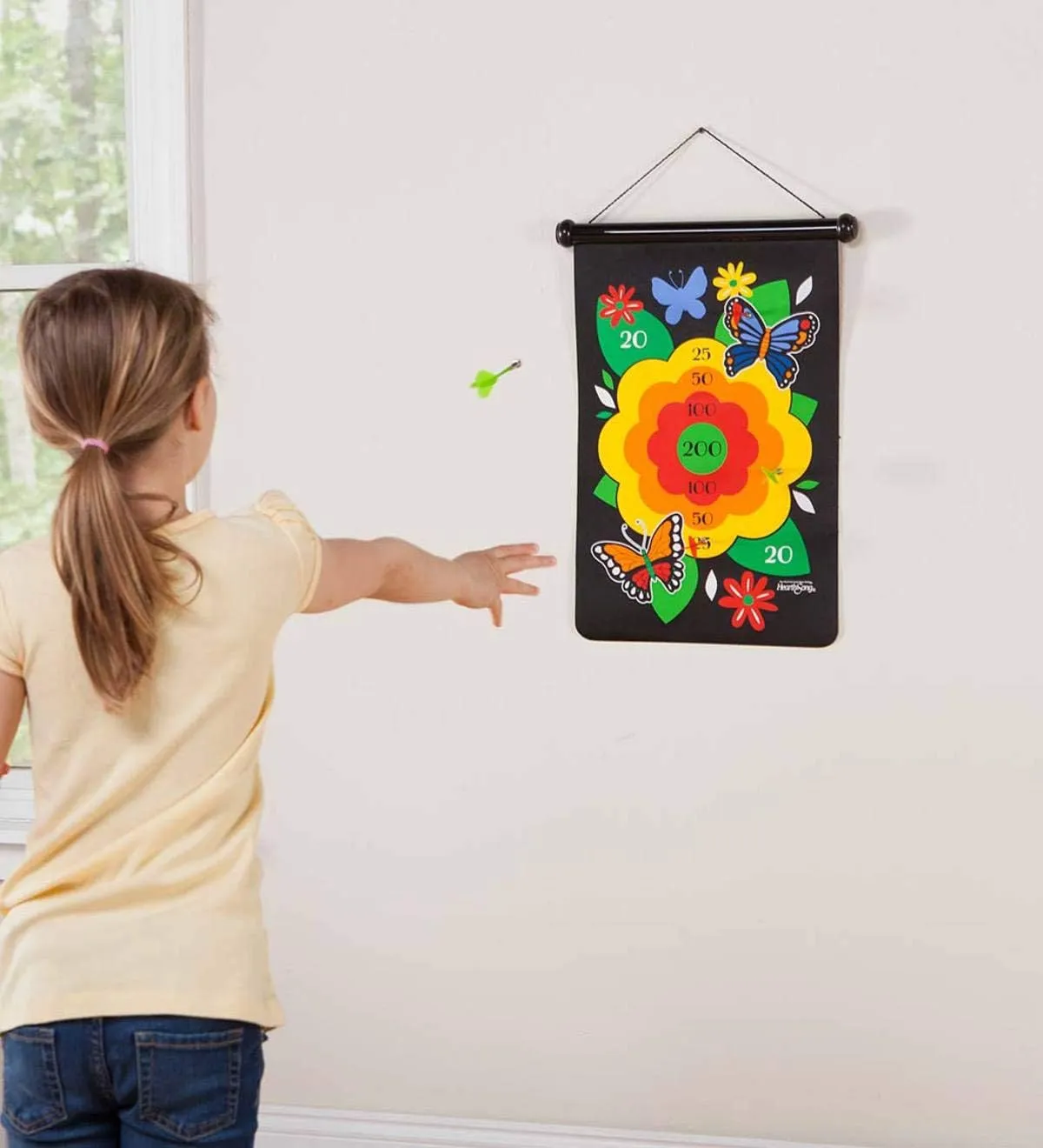 HearthSong Double-Sided Magnetic Canvas Kids' Target Game for Portable Play, Includes Six Magnetic Darts (Butterfly)