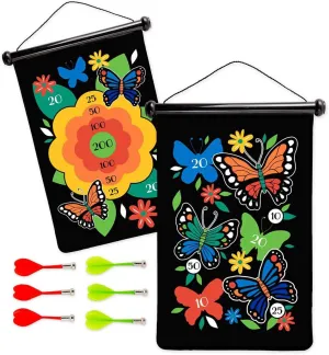 HearthSong Double-Sided Magnetic Canvas Kids' Target Game for Portable Play, Includes Six Magnetic Darts (Butterfly)