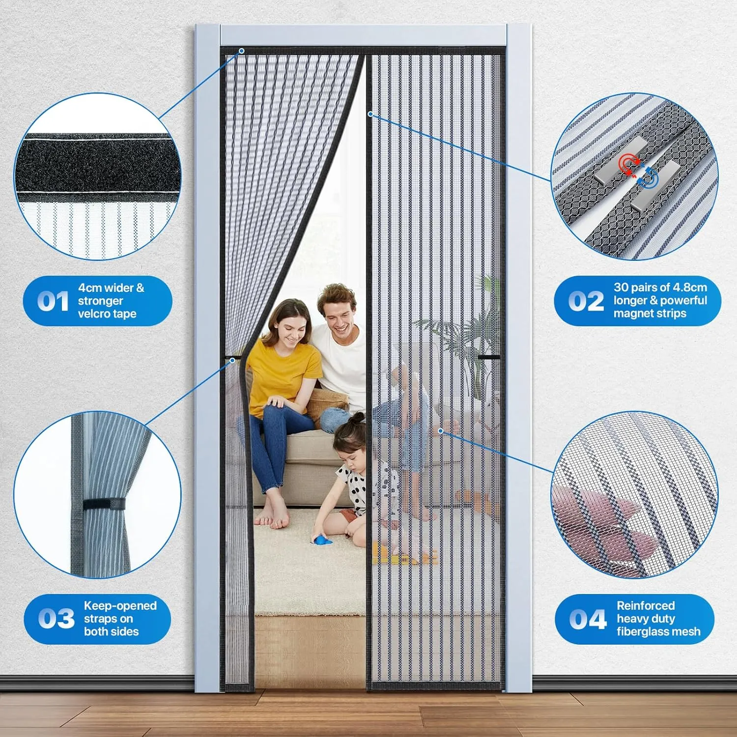 Heavy Duty Door Screen Magnetic Closure, LOVIGA Thickened Fiberglass Screen Door Mesh, Self Sealing, Tear Resistant, Easy Assemble, Fine Mesh Keep Bugs Out Fit Door Size 32 Inch X 82 Inch