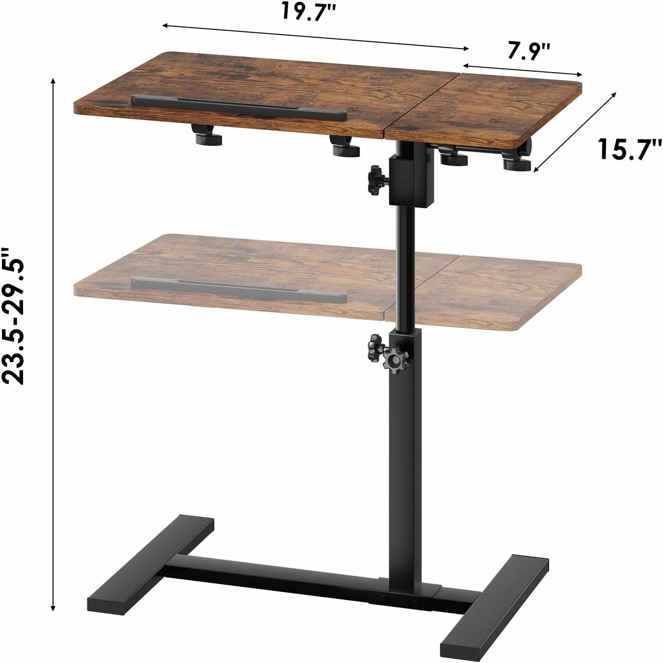 Height Adjustable C-Shaped Table with Removable Wheels, Adjustable Laptop Stand for Couch, Bedside Desk with Pen Slot, Rustic Brown