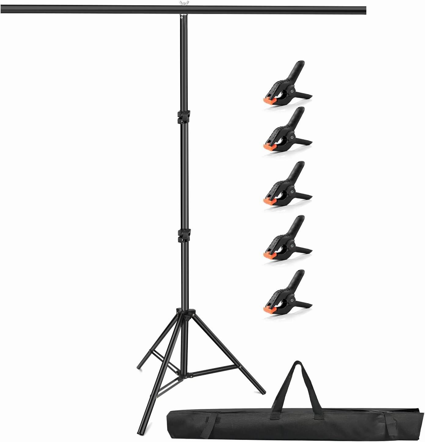 Hemmotop Portable T-Shape Backdrop Stand, 7x5 ft Adjustable Green Screen Stand Only with 5 Clip Clamps and Carry Bag, Background Support Kit for Video Studio, Parties & Photoshoots