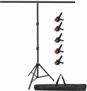 Hemmotop Portable T-Shape Backdrop Stand, 7x5 ft Adjustable Green Screen Stand Only with 5 Clip Clamps and Carry Bag, Background Support Kit for Video Studio, Parties & Photoshoots