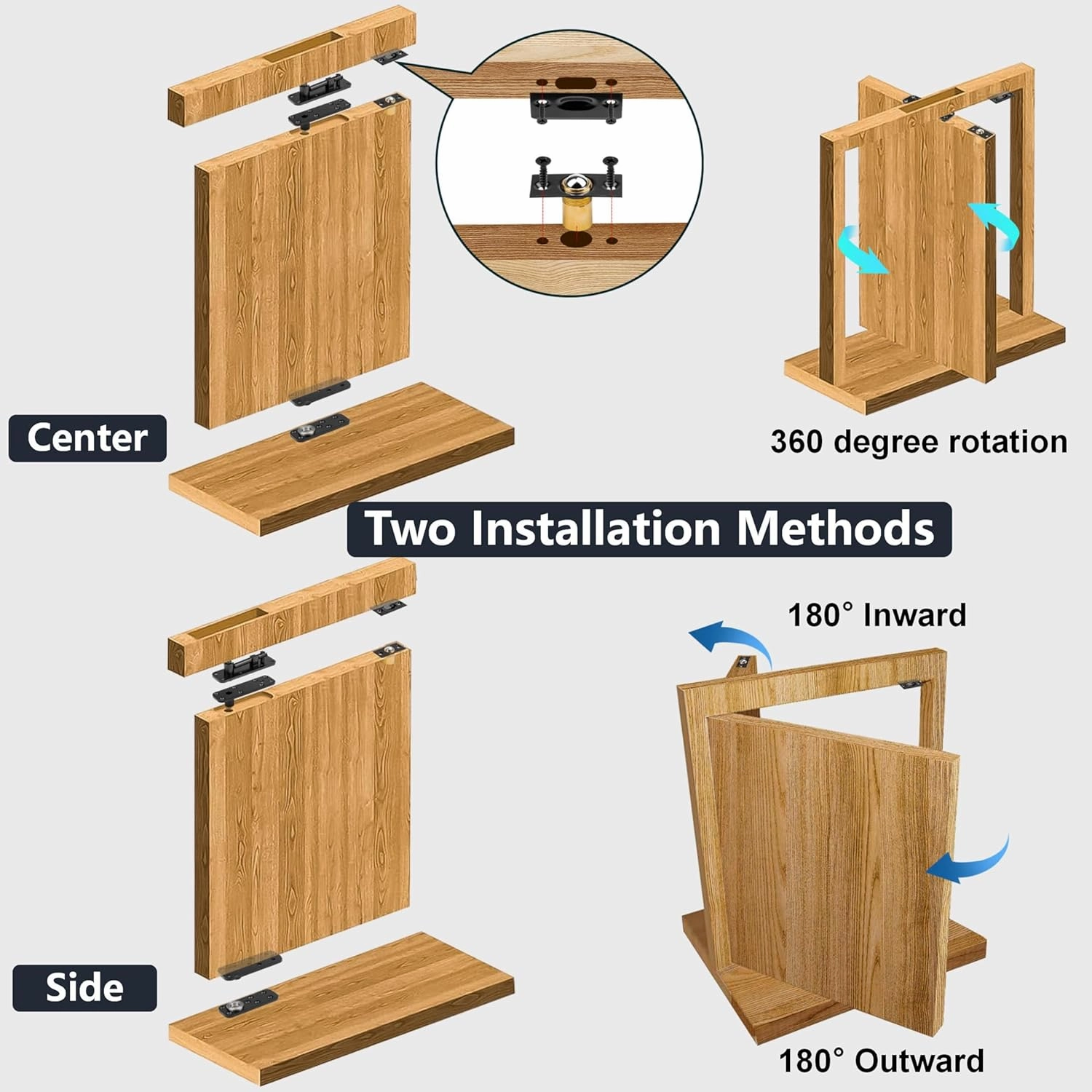 Hidden Pivot Hinge for Secret Door & Murphy Bookcase,570Lbs Load-Bearing,360°Rotation Hidden Door Hardware Set with Sturdy Steel,Smooth Bearing Design 1Set (Black)
