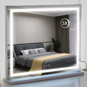 HIEEY Hollywood Vanity Mirror with Lights, Makeup Mirror with 12 Dimmable Bulbs Lights, Three Color Lighting Modes, and 5X Magnification Mirror, Smart Touch Control, 360°Rotation (White)
