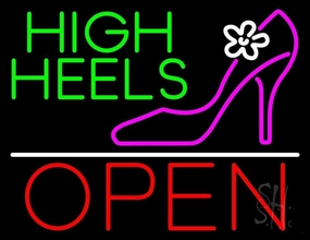 High Heels Open With White Line LED Neon Sign 15 x 19 - inches, Black Square Cut Acrylic Backing, with Dimmer - Bright and Premium built indoor LED Neon Sign for store interior Décor, Storefront.