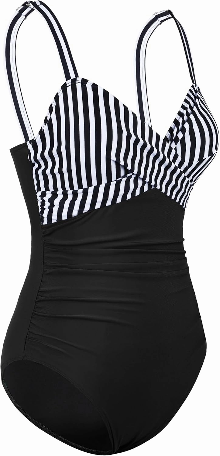 Hilor Women's Underwire One Piece Swimsuits Criss Cross Push Up Bathing Suit Retro Ruched Tummy Control Swimwear
