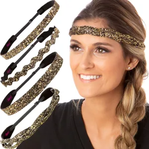 Hipsy Regular Size, Adjustable No Slip Sparkly Bling Mixed 4pk Headbands for Women Girls & Teens (Bling Glitter Mixed Diva)