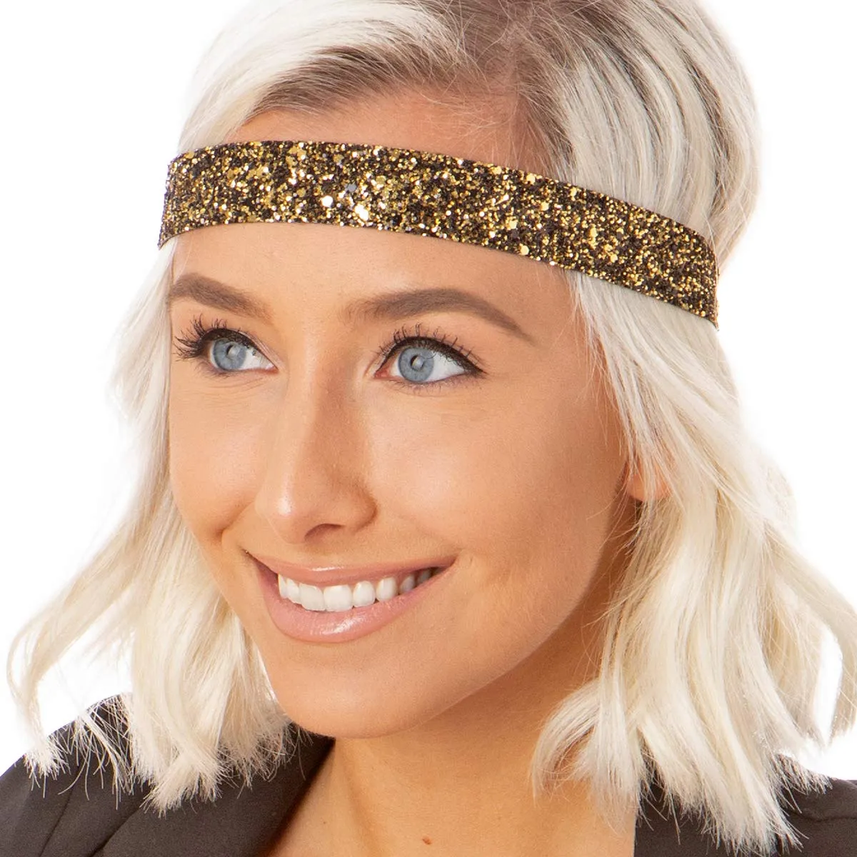 Hipsy Regular Size, Adjustable No Slip Sparkly Bling Mixed 4pk Headbands for Women Girls & Teens (Bling Glitter Mixed Diva)