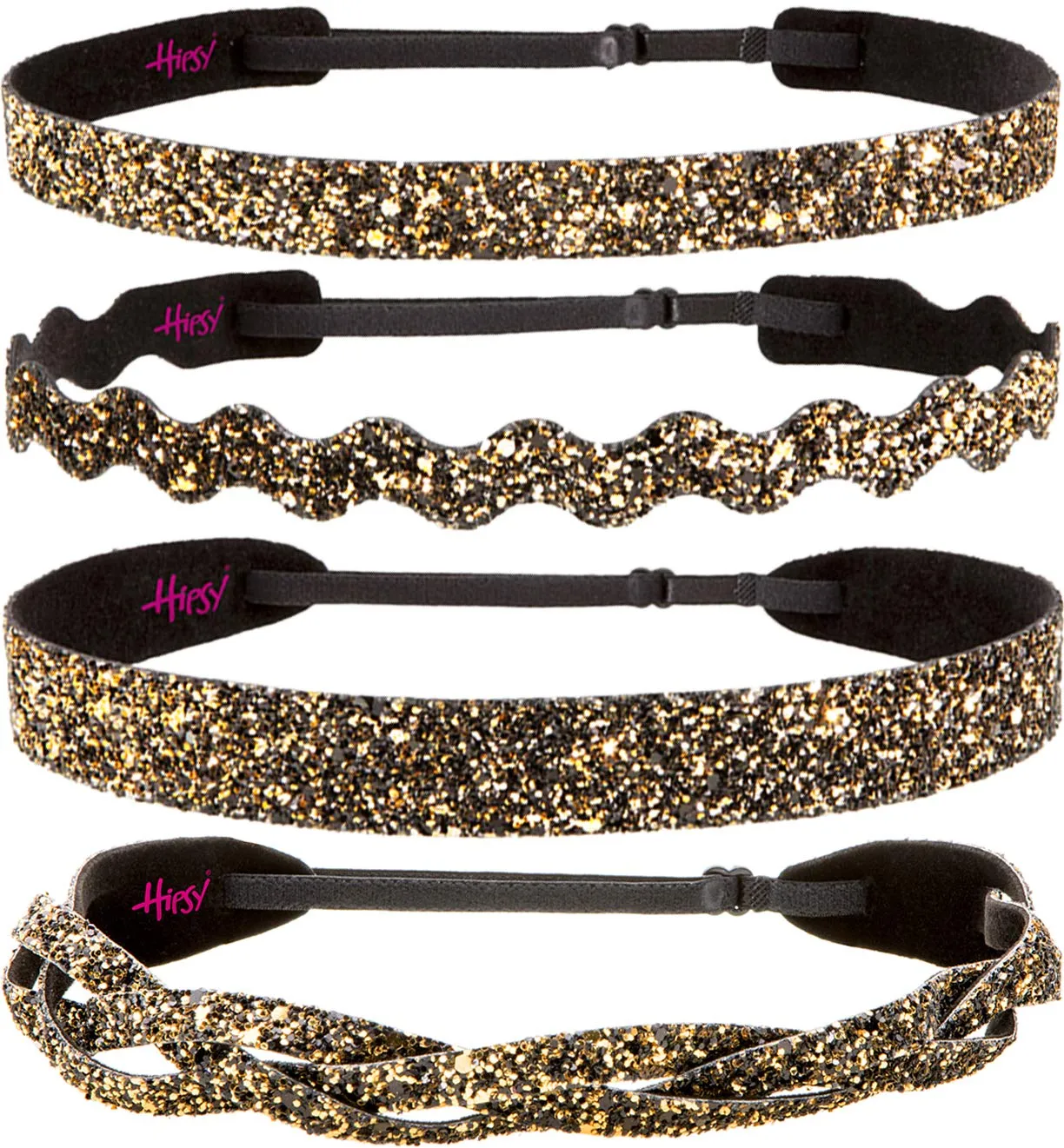 Hipsy Regular Size, Adjustable No Slip Sparkly Bling Mixed 4pk Headbands for Women Girls & Teens (Bling Glitter Mixed Diva)