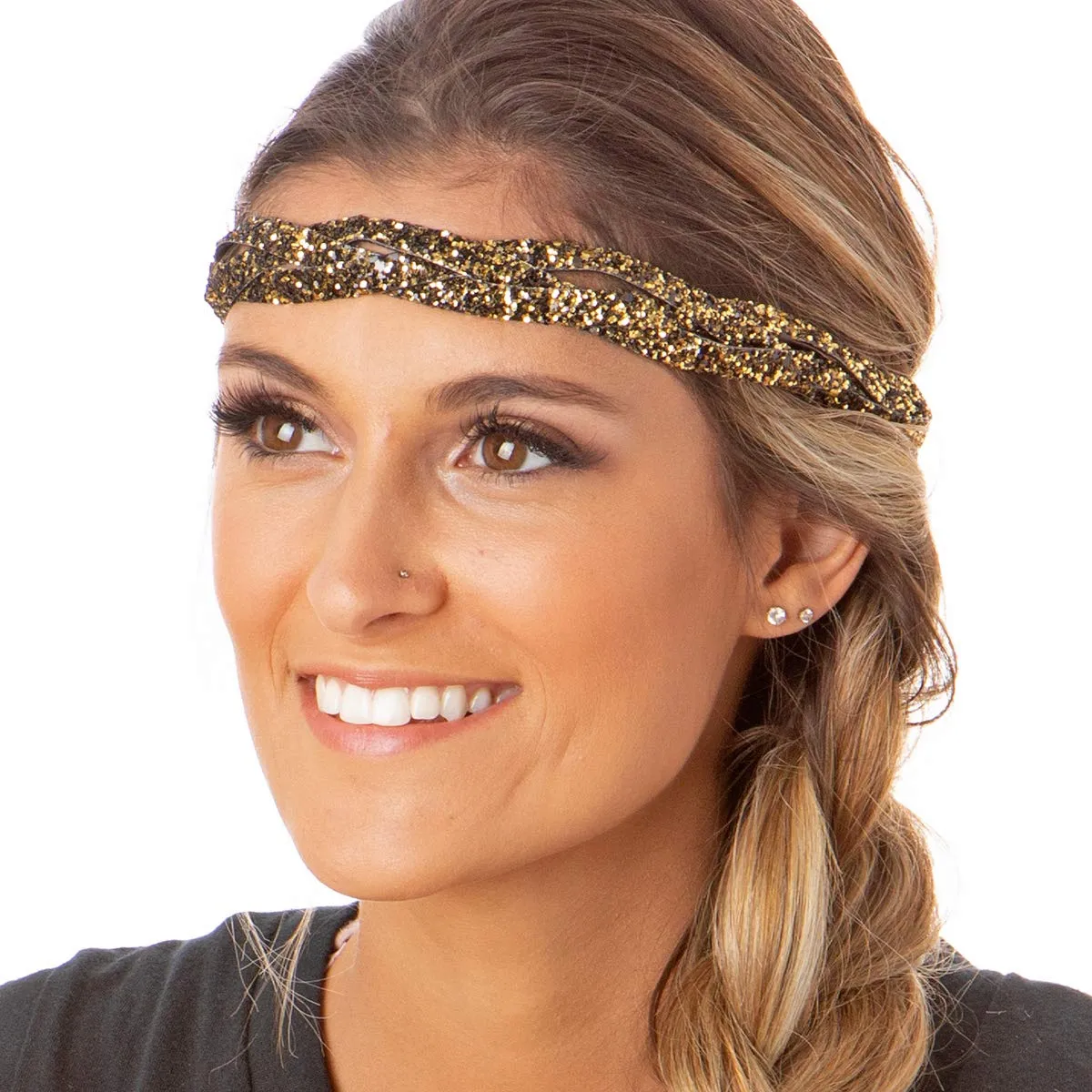 Hipsy Regular Size, Adjustable No Slip Sparkly Bling Mixed 4pk Headbands for Women Girls & Teens (Bling Glitter Mixed Diva)