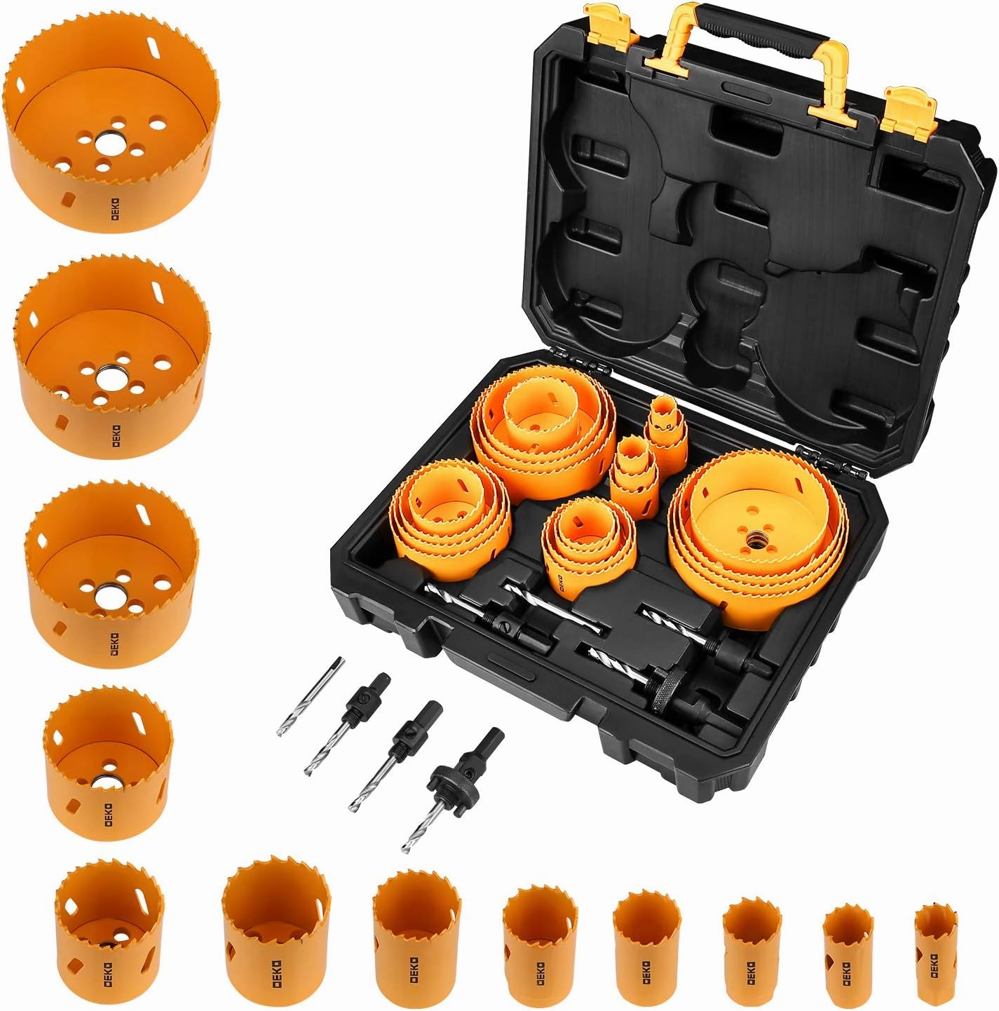 Hole Saw Set,26 PCS Hole Saw Kit with 22 PCS 4-3/4”- 3/4"Saw Blades in Case, with 2 Small Mandrel, 1 Large Mandrel, 1 Drill Bit, Ideal for Soft Wood, Plywood,PVC and Plastic Board