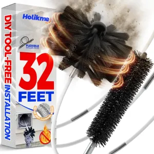 Holikme 32 Feet Dryer Vent Cleaner Kit, Lint Remover,Fireplace Chimney Brushes, Extends Up to 32 Feet, Synthetic Brush Head, Use with or Without a Power Drill