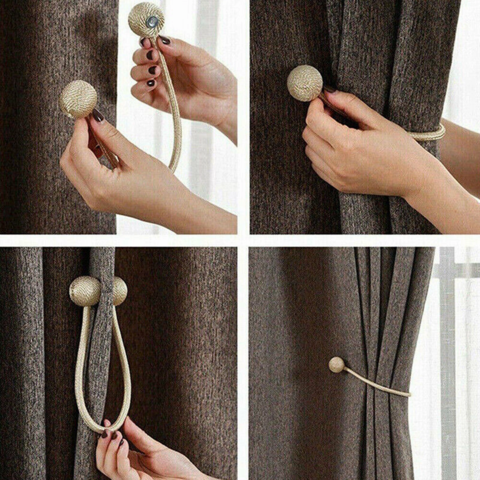 Home Clothing Hooks Beige Tie Backs Ball Holder 2PCS Magnetic Ball Curtain