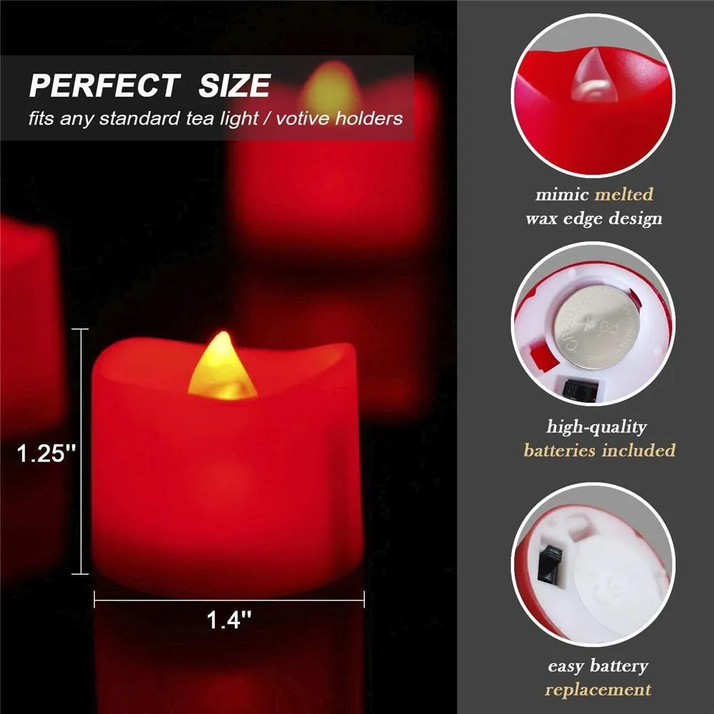 Homemory Flameless Red Tea Lights, Battery Operated LED Tea Candles , Pack of 24