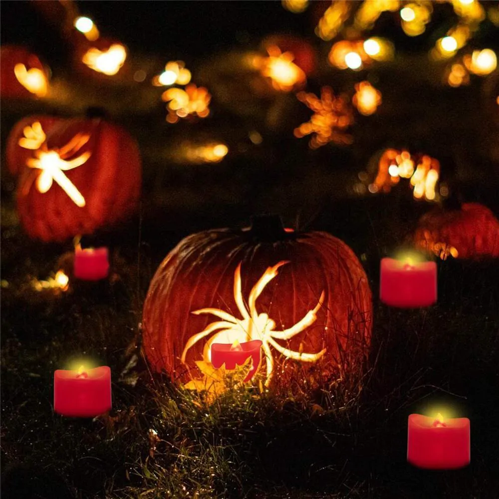 Homemory Flameless Red Tea Lights, Battery Operated LED Tea Candles , Pack of 24