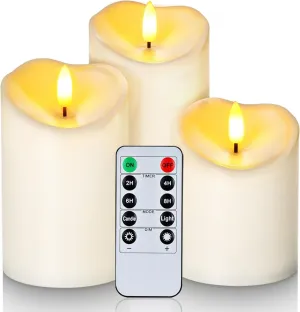 Homemory LED Candles, Battery Operated and Waterproof with Remote Timer, Set of 3 Ivory White Electric Fake Plastic Candles